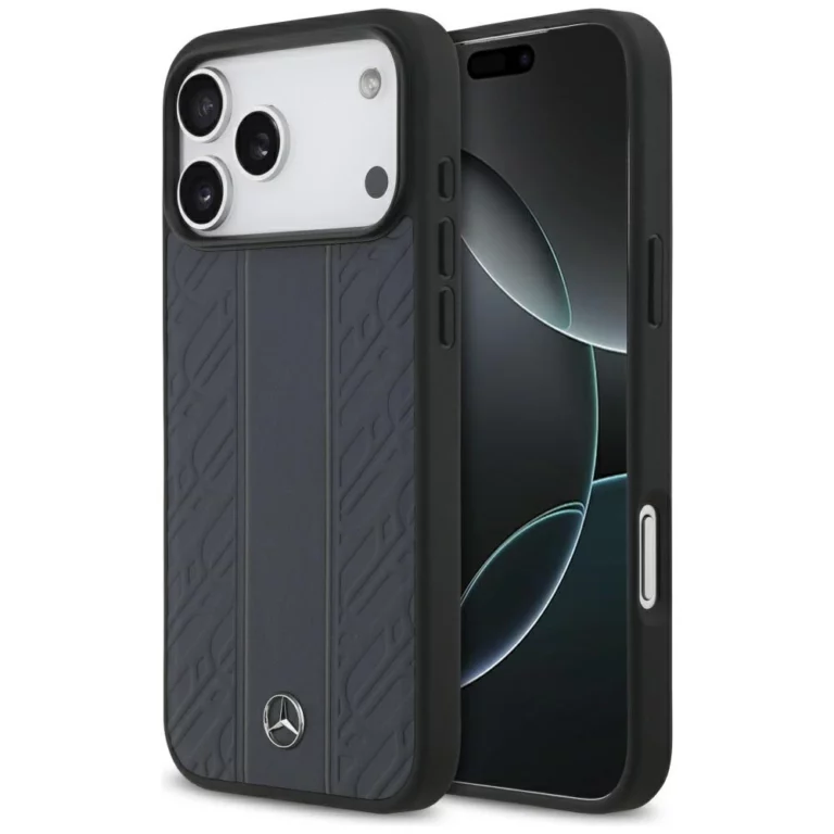 Etui Mercedes Leather Laurel Leaves Stripes MagSafe na iPhone 17 Pro Max - niebieskie