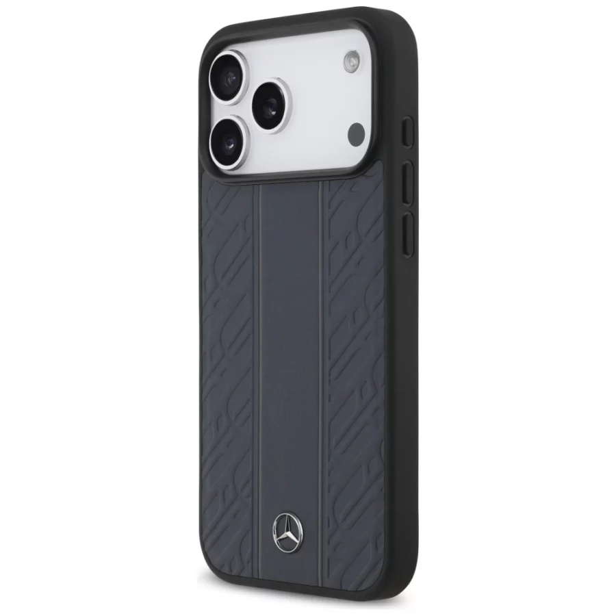 Etui Mercedes Leather Laurel Leaves Stripes MagSafe na iPhone 17 Pro Max - niebieskie