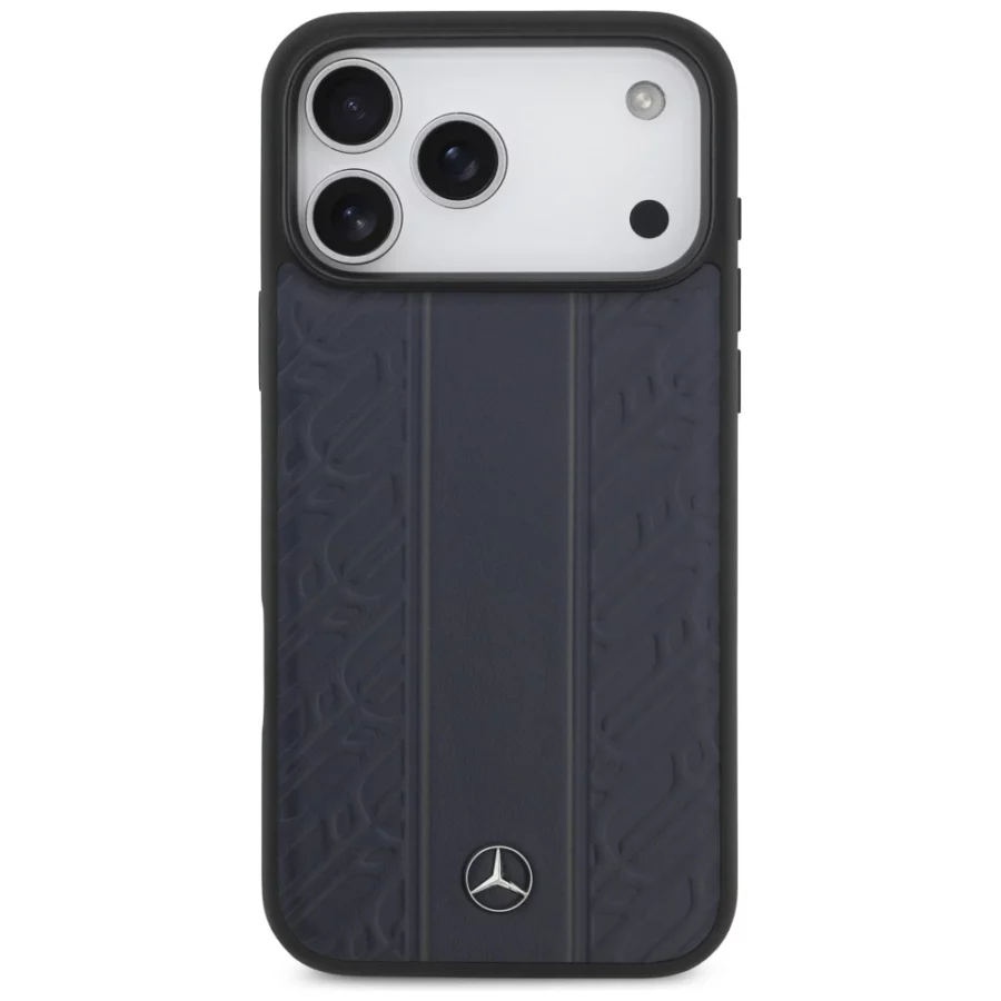 Etui Mercedes Leather Laurel Leaves Stripes MagSafe na iPhone 17 Pro Max - niebieskie
