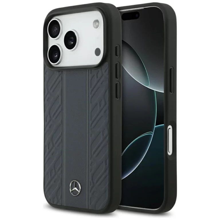Etui Mercedes Leather Laurel Leaves Stripes MagSafe na iPhone 17 Pro - niebieskie