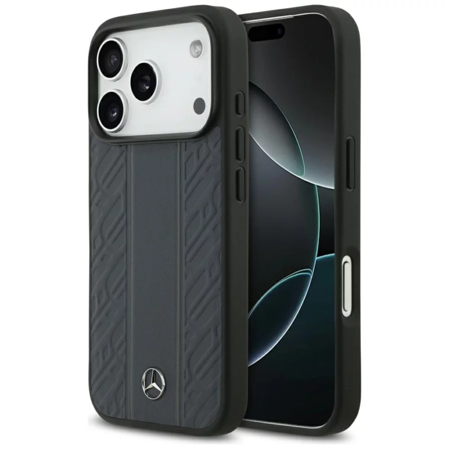 Etui Mercedes Leather Laurel Leaves Stripes MagSafe na iPhone 17 Pro - niebieskie