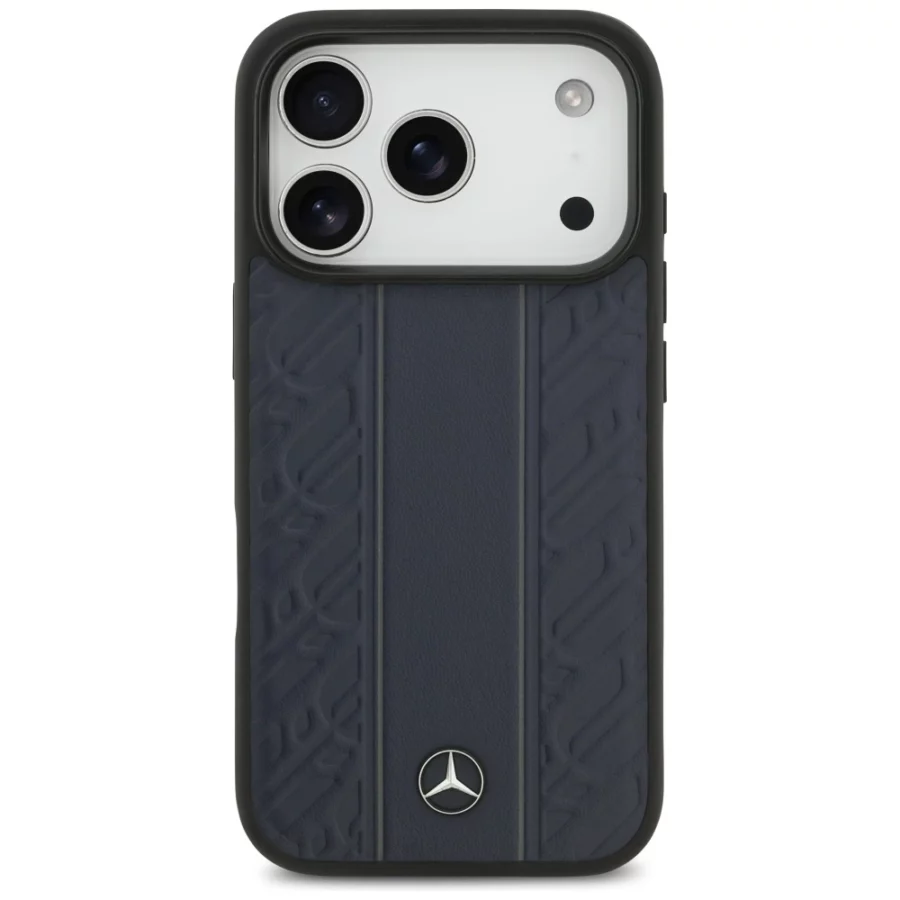 Etui Mercedes Leather Laurel Leaves Stripes MagSafe na iPhone 17 Pro - niebieskie