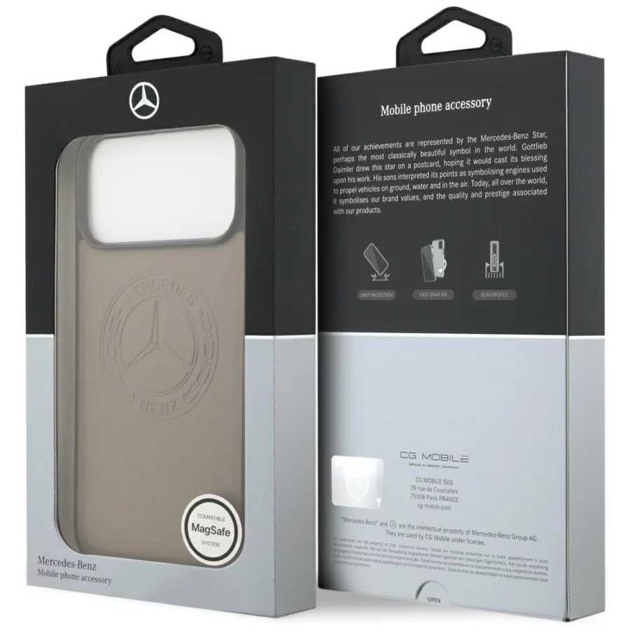 Etui Mercedes Leather Vintage Logo MagSafe na iPhone 17 Pro Max - beżowe