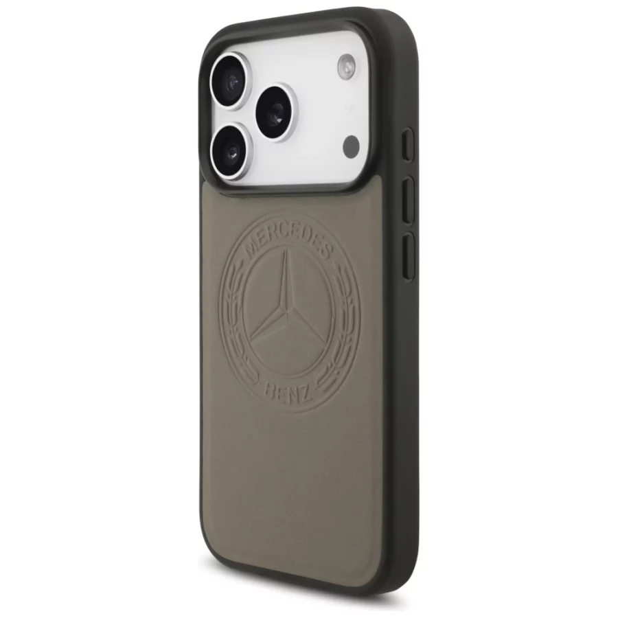 Etui Mercedes Leather Vintage Logo MagSafe na iPhone 17 Pro - beżowe