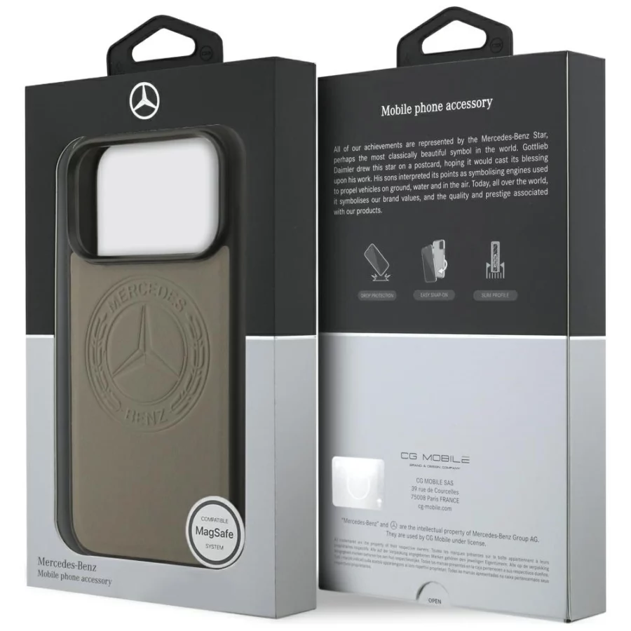Etui Mercedes Leather Vintage Logo MagSafe na iPhone 17 Pro - beżowe