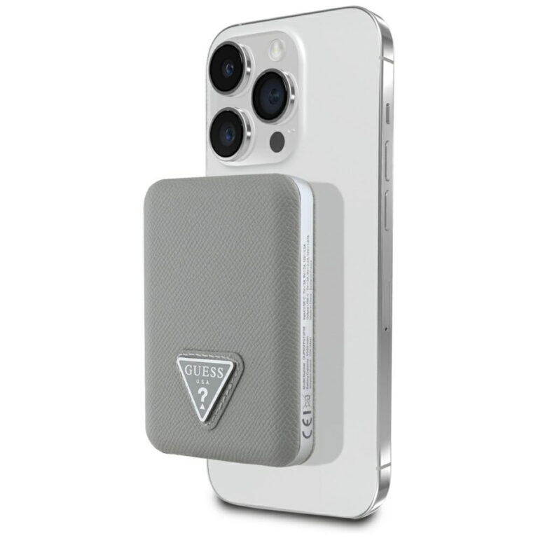 Powerbank indukcyjny Guess Grained       Triangle 5000mAh 15W USB-C MagSafe beżowy