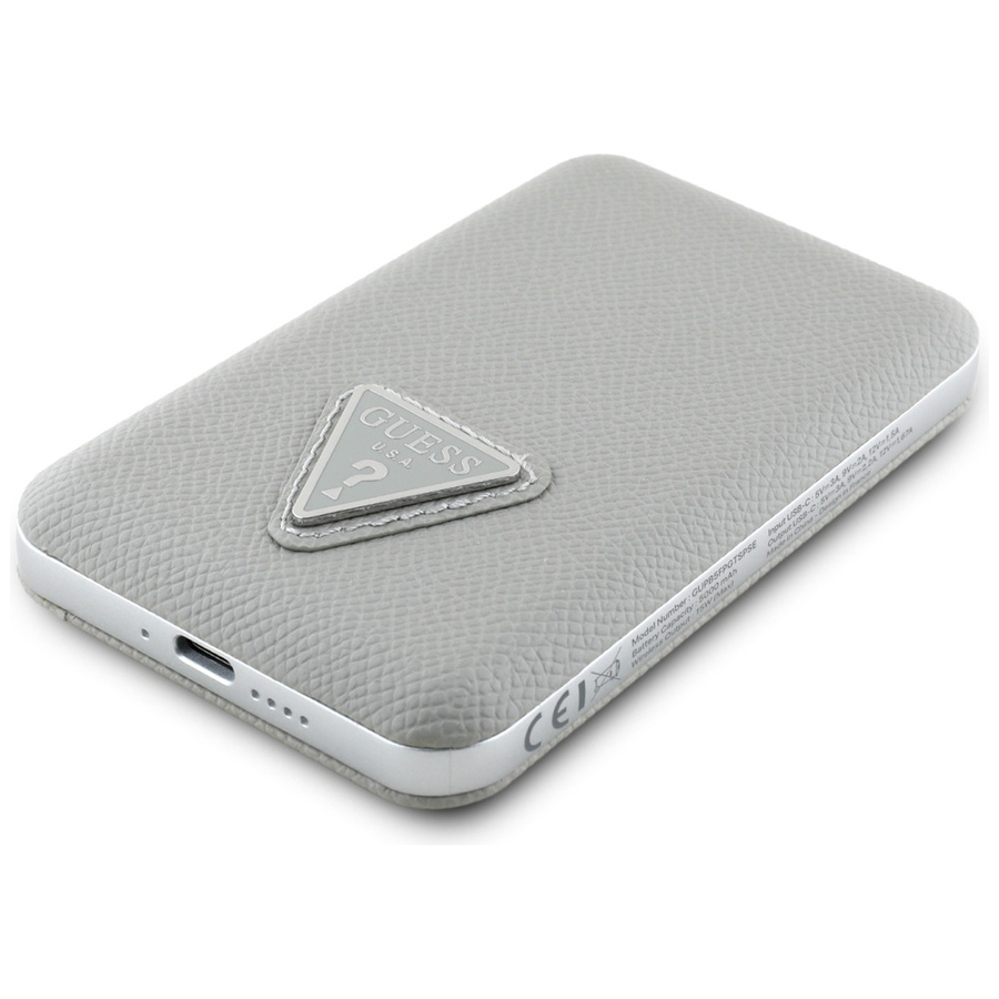 Powerbank indukcyjny Guess Grained       Triangle 5000mAh 15W USB-C MagSafe beżowy