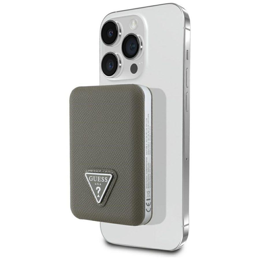 Powerbank indukcyjny Guess Grained       Triangle 5000mAh 15W USB-C MagSafe brązowy