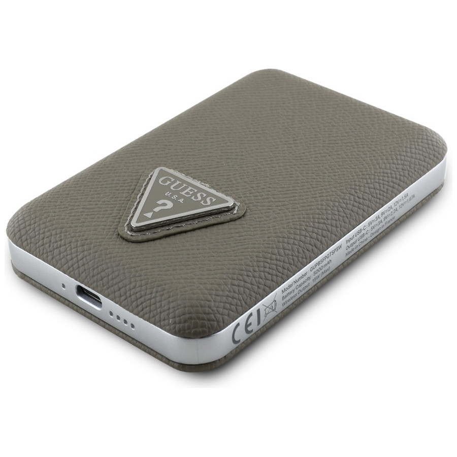 Powerbank indukcyjny Guess Grained       Triangle 5000mAh 15W USB-C MagSafe brązowy