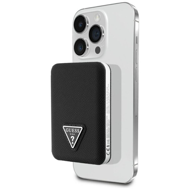 Powerbank indukcyjny Guess Grained       Triangle 5000mAh 15W USB-C MagSafe czarny