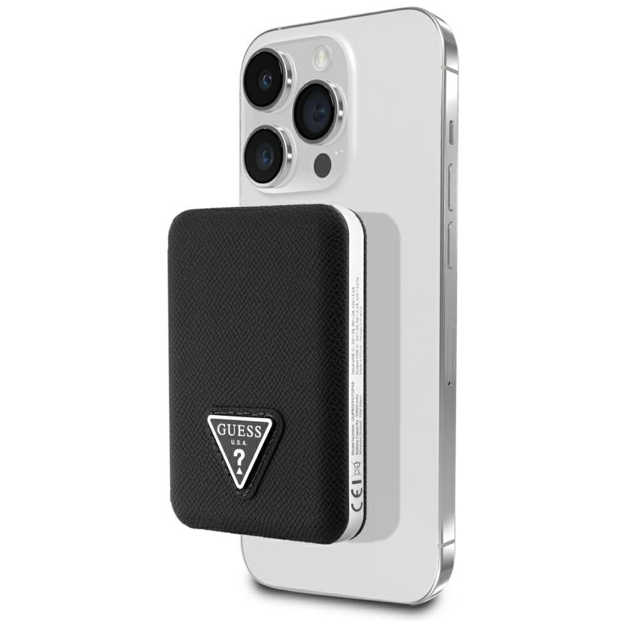 Powerbank indukcyjny Guess Grained       Triangle 5000mAh 15W USB-C MagSafe czarny