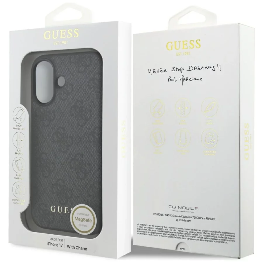 Etui Guess 4G Charms Collection MagSafe na iPhone 17 - czarne