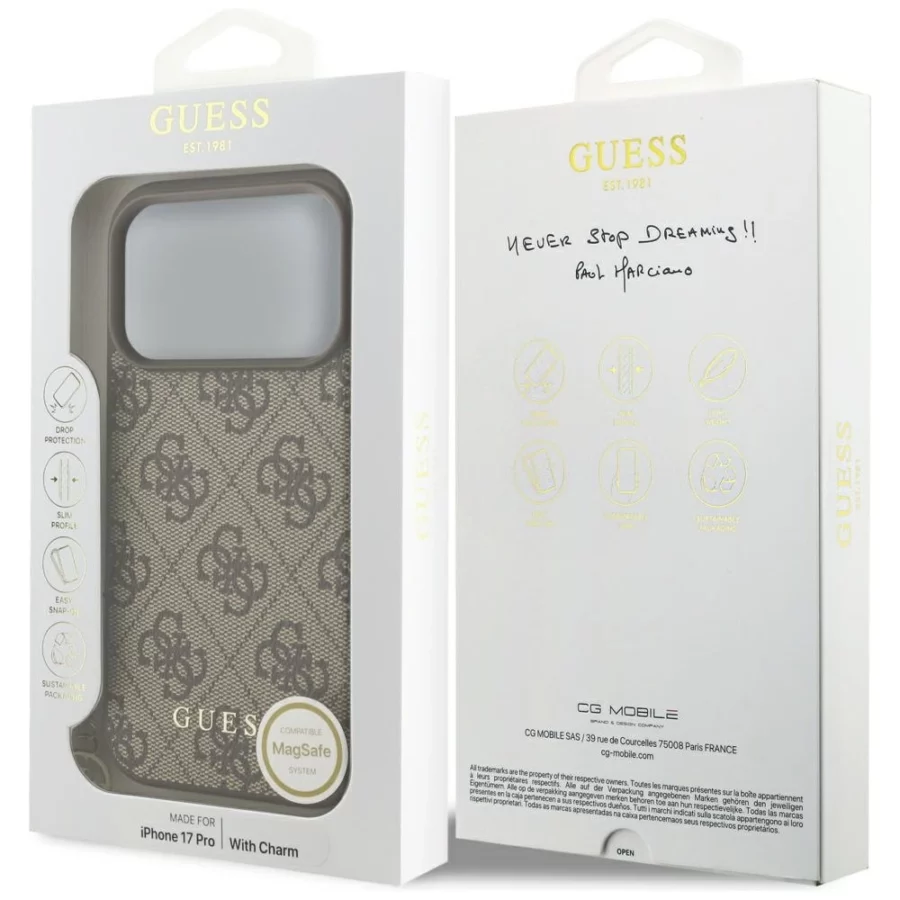 Etui Guess 4G Charms Collection MagSafe na iPhone 17 Pro - brązowe