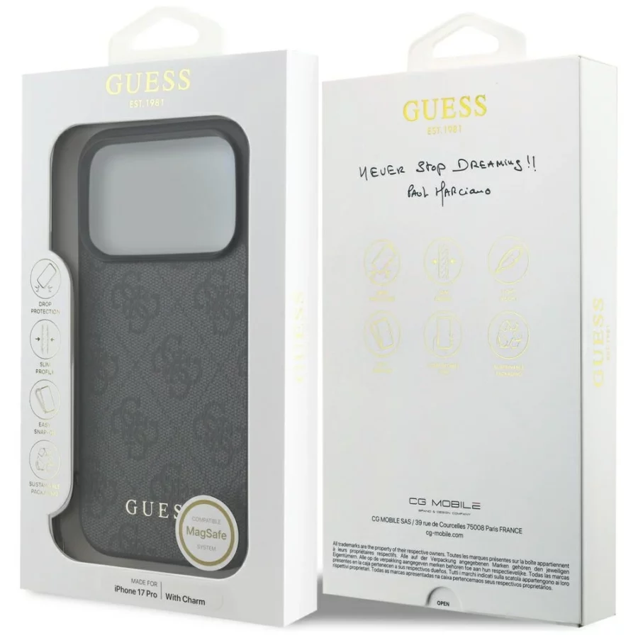 Etui Guess 4G Charms Collection MagSafe na iPhone 17 Pro - czarne