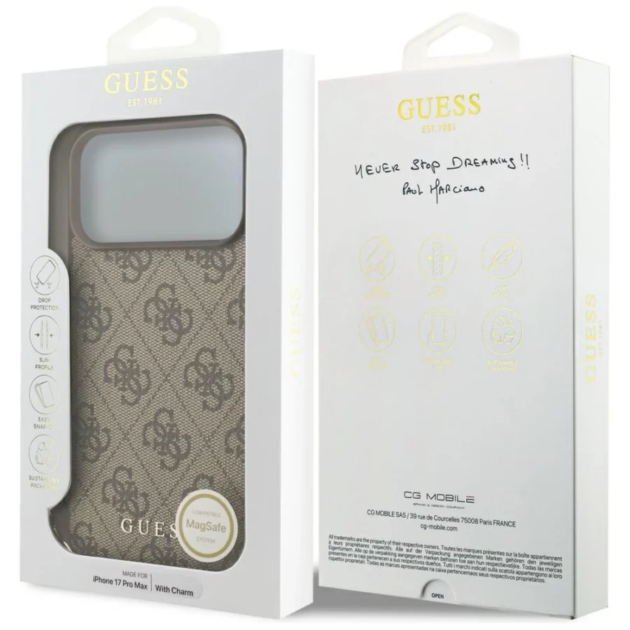 Etui Guess 4G Charms Collection MagSafe na iPhone 17 Pro Max - brązowe