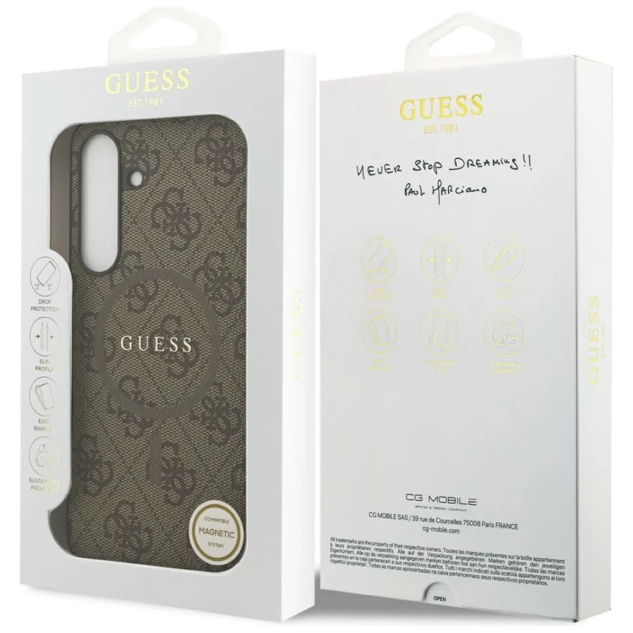 Etui Guess 4G Ring Classic Logo MagSafe na Samsung Galaxy S25 FE - brązowe