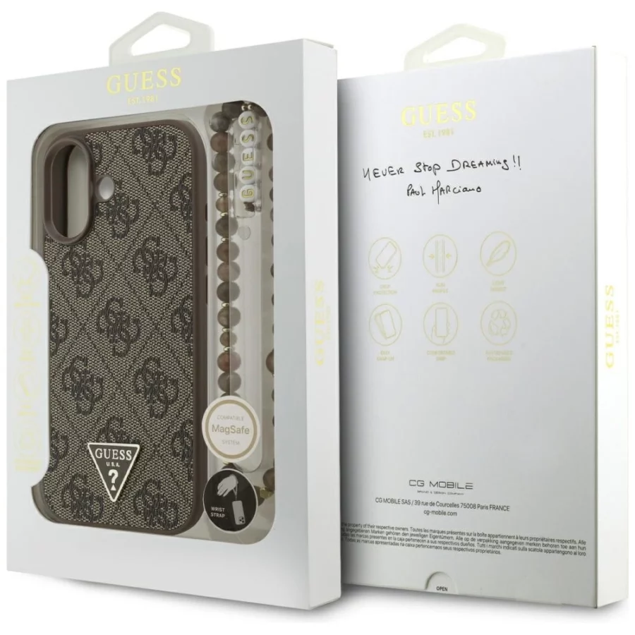 Etui Guess 4G Strap Triangle Logo MagSafe na iPhone 17 - brązowe