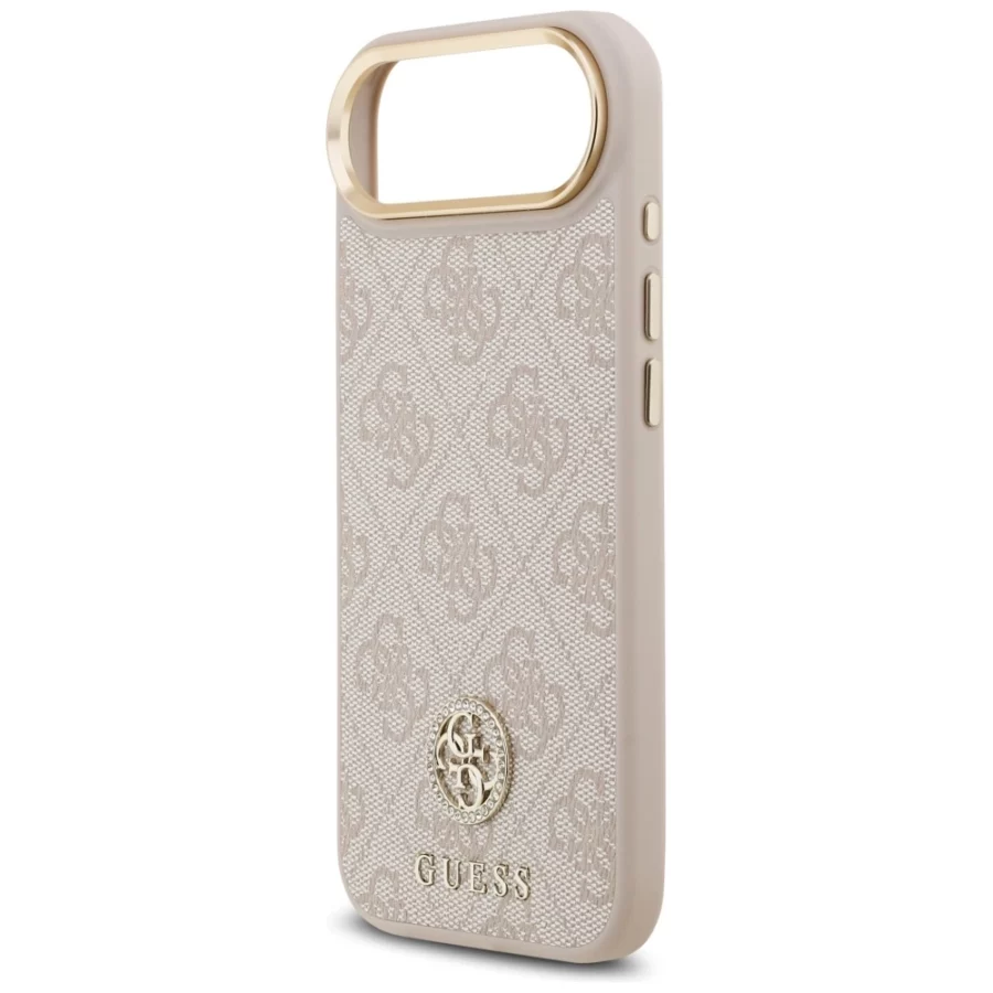 Etui Guess 4G Strass Logo & Big Strap Metal Buttons MagSafe na iPhone Air - różowe