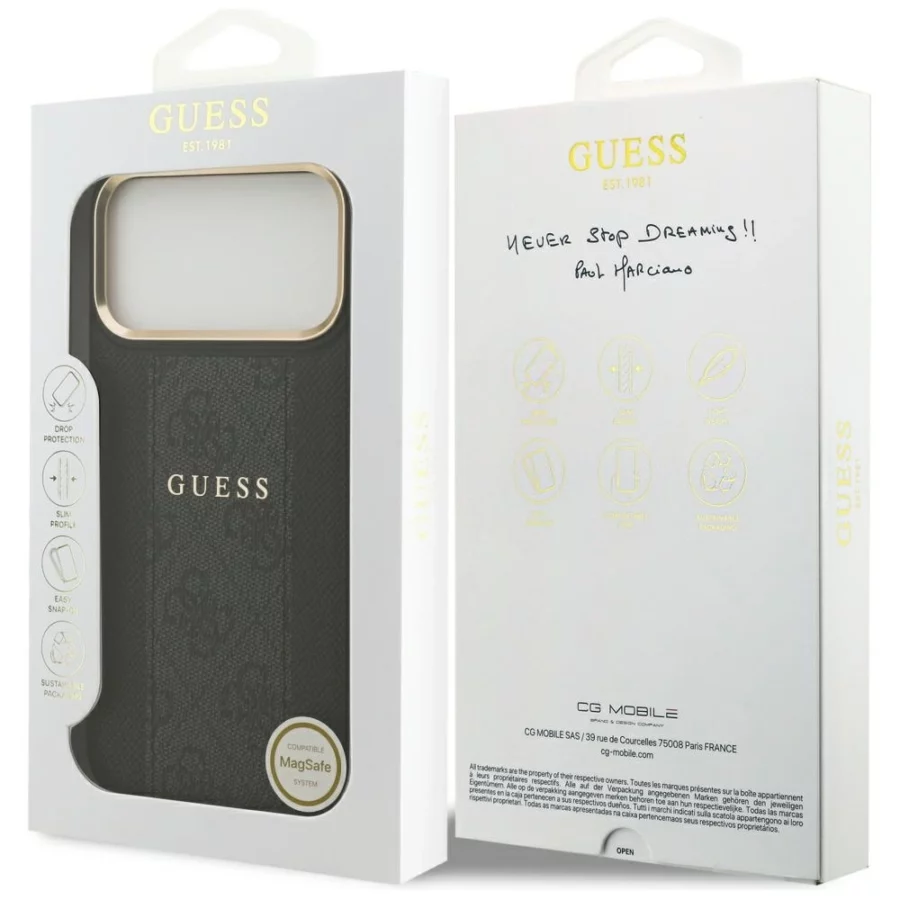 Etui Guess 4G Stripe MagSafe na iPhone 17 Pro Max - czarne