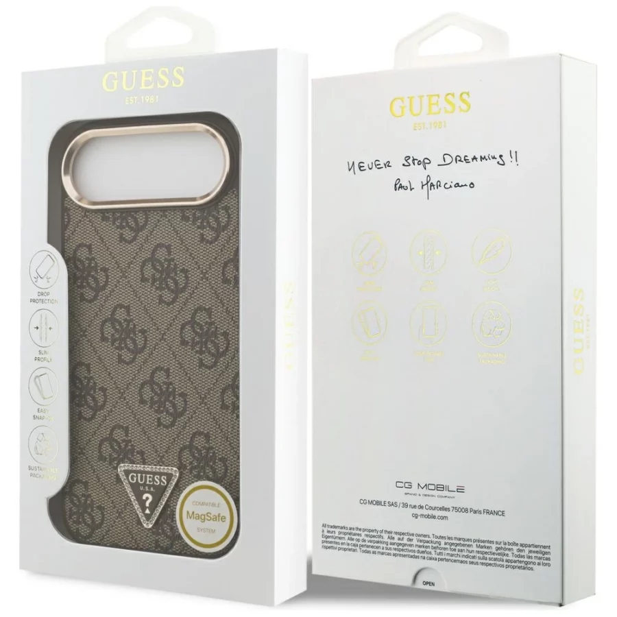 Etui Guess 4G Triangle Logo MagSafe na iPhone Air brązowy - złote