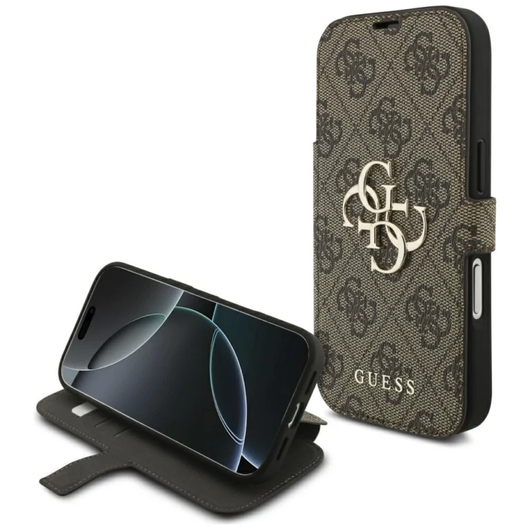 Etui Guess Book 4G Metal Logo na iPhone 17 Pro - brązowe
