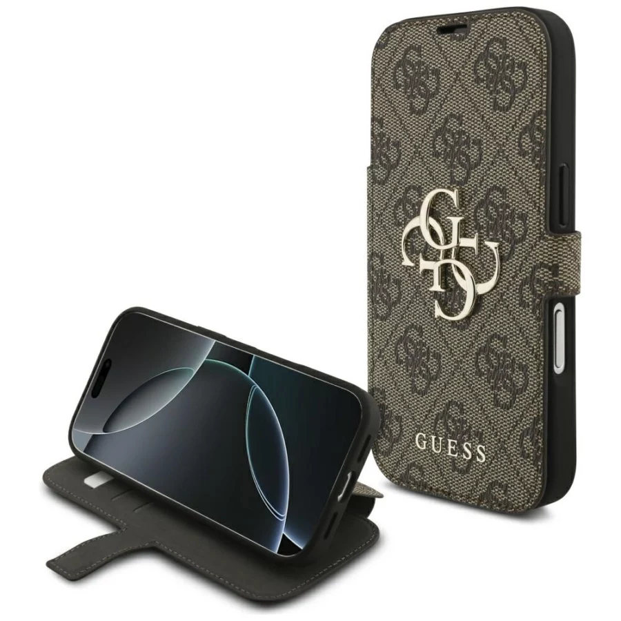 Etui Guess Book 4G Metal Logo na iPhone 17 Pro - brązowe