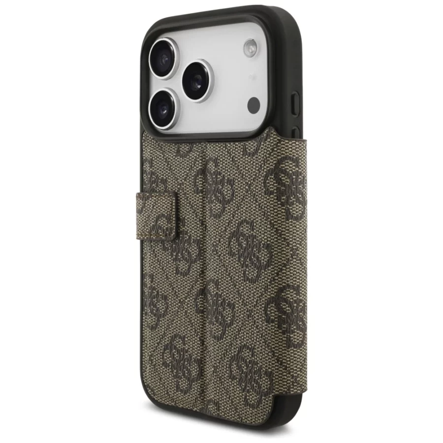 Etui Guess Book 4G Metal Logo na iPhone 17 Pro - brązowe