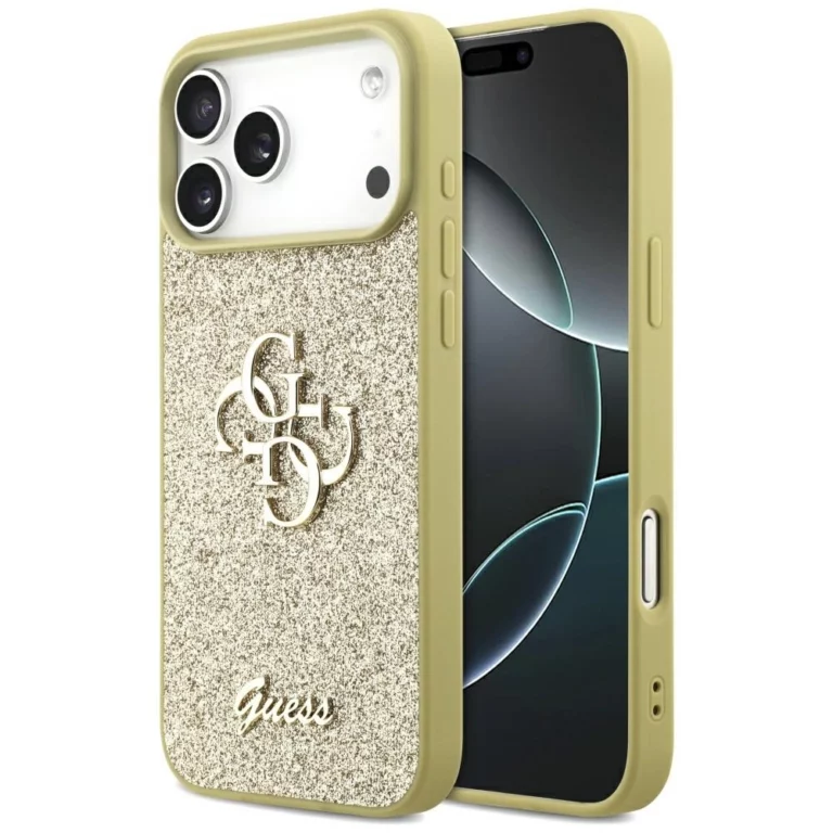 Etui Guess Fixed Glitter Big 4G na iPhone 17 Pro Max - złote