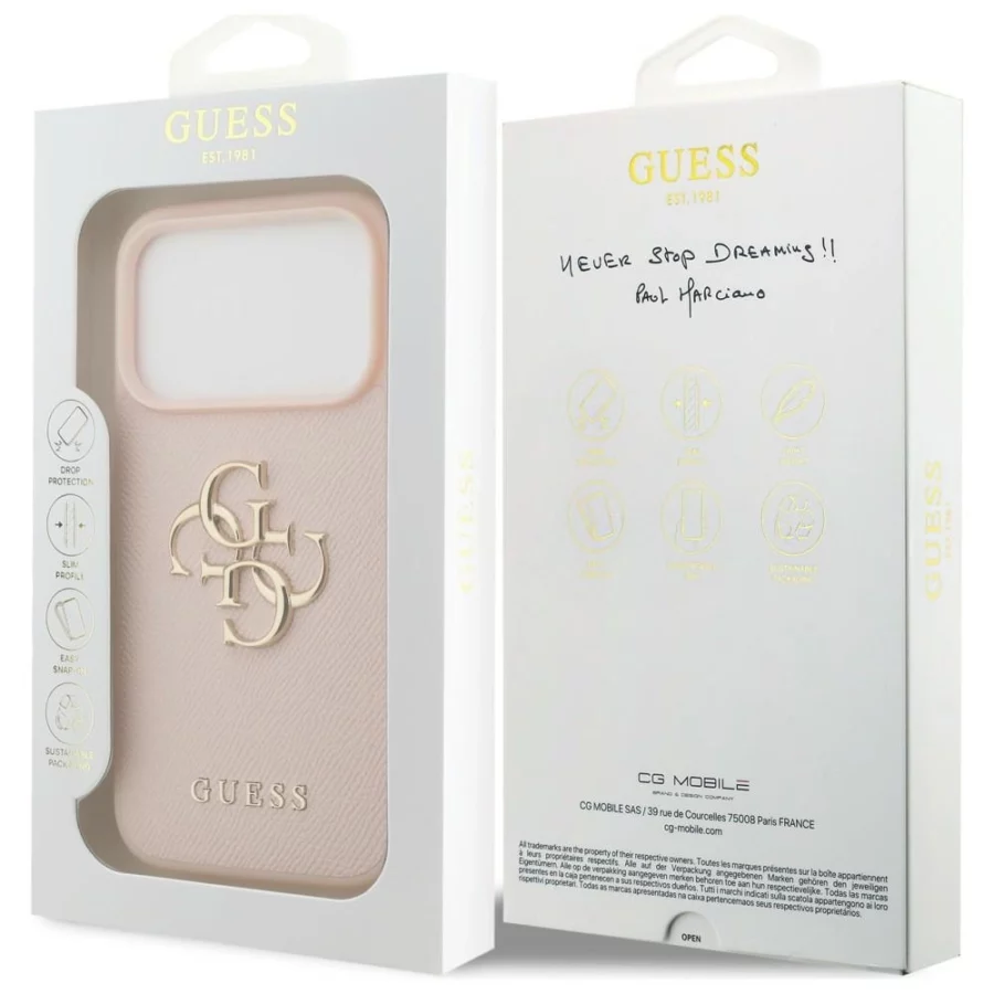 Etui Guess Grained Big 4G & Classic Logo na iPhone 17 Pro - różowe