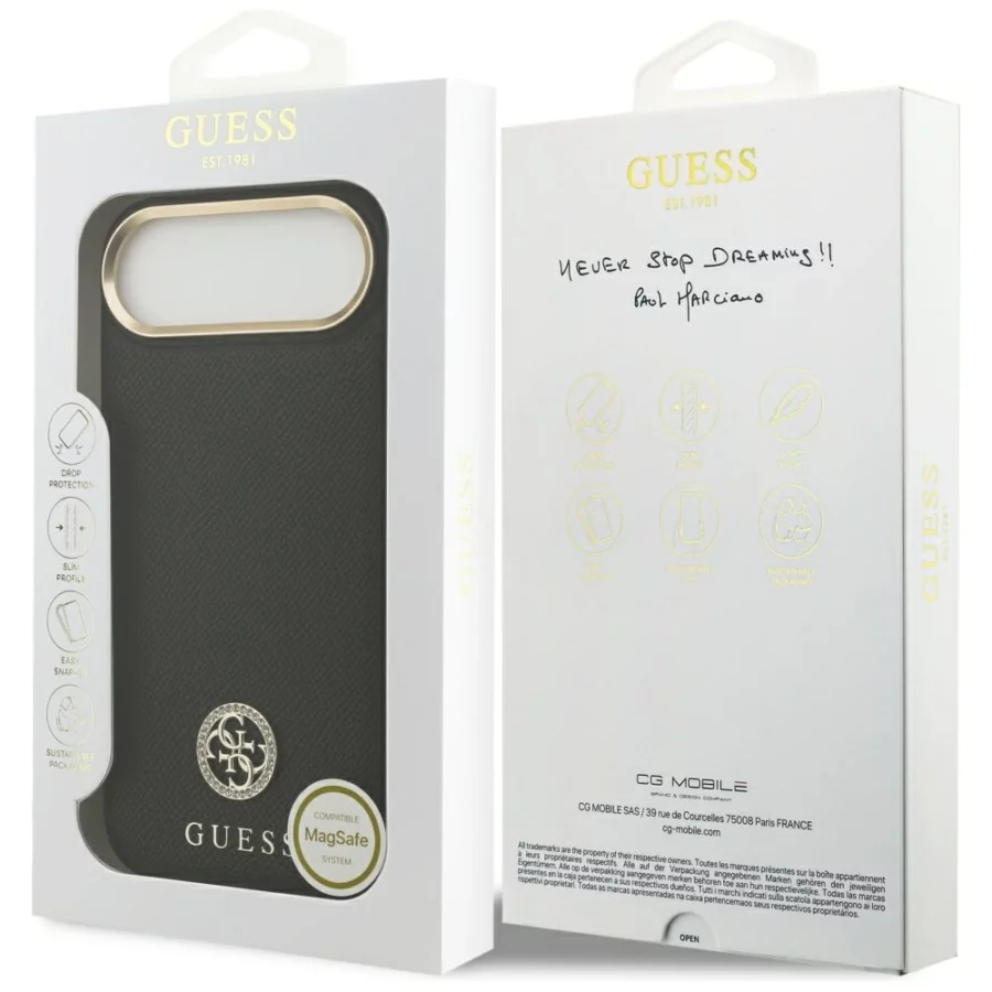 Etui Guess Grained Strass Logo MagSafe na iPhone Air - czarne
