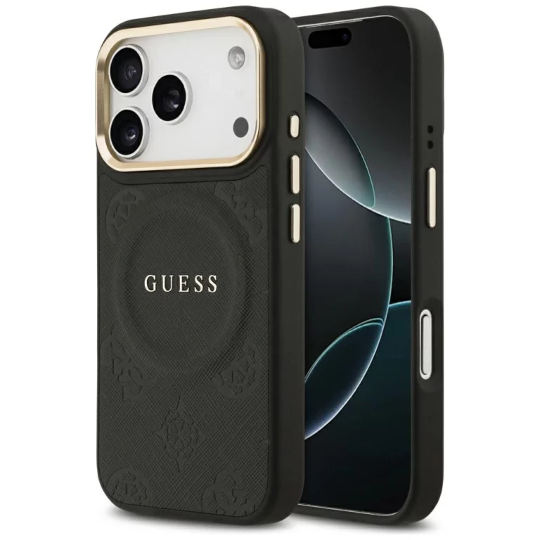 Etui Guess Peony Hot Stamp MagSafe na iPhone 17 Pro - czarne