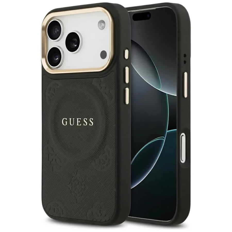 Etui Guess Peony Hot Stamp MagSafe na iPhone 17 Pro - czarne