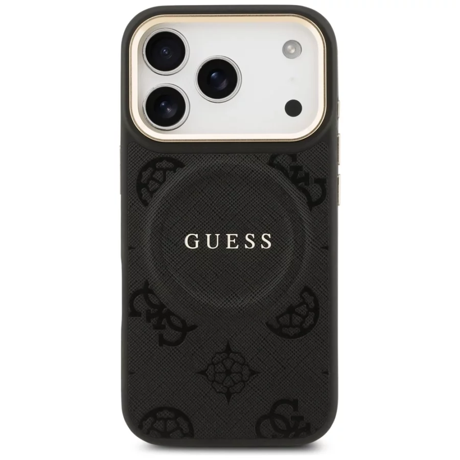 Etui Guess Peony Hot Stamp MagSafe na iPhone 17 Pro - czarne
