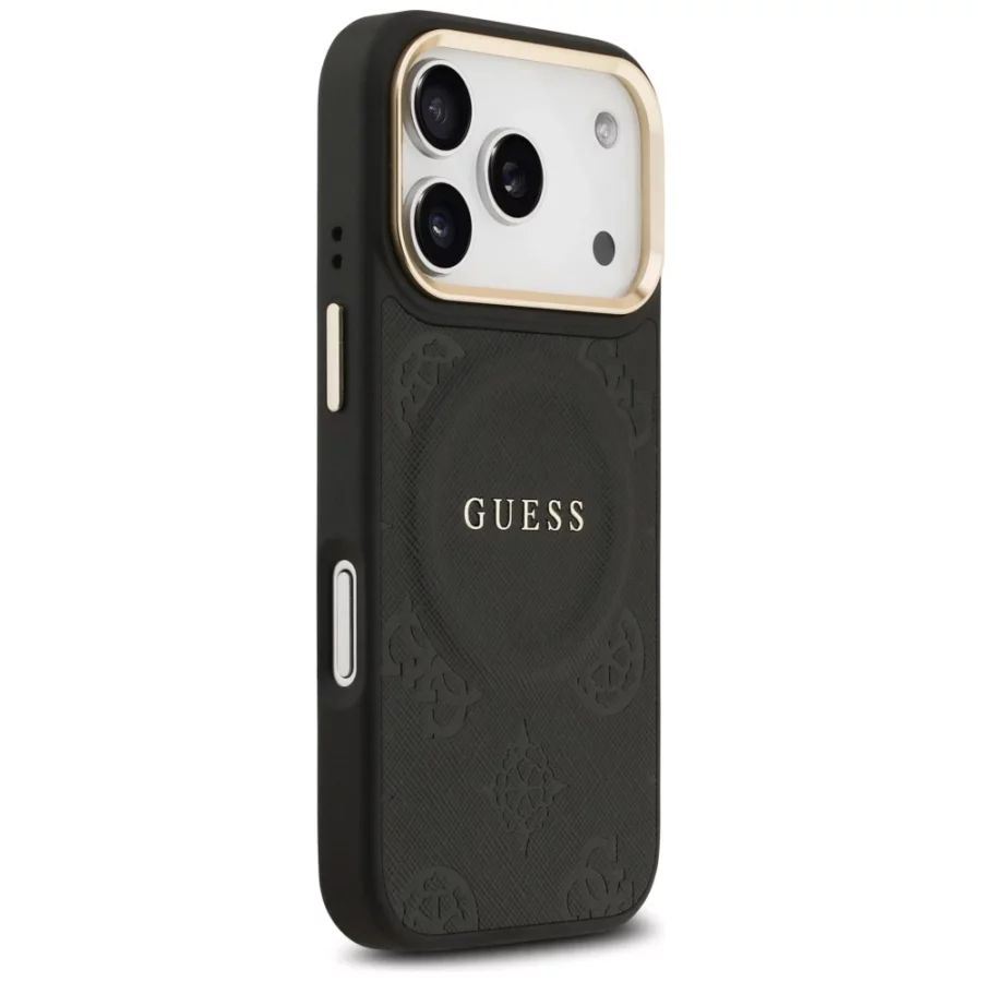Etui Guess Peony Hot Stamp MagSafe na iPhone 17 Pro - czarne
