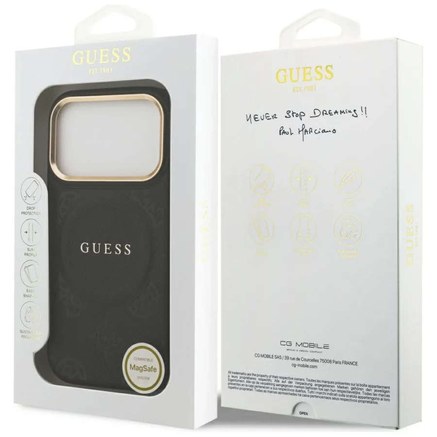 Etui Guess Peony Hot Stamp MagSafe na iPhone 17 Pro - czarne
