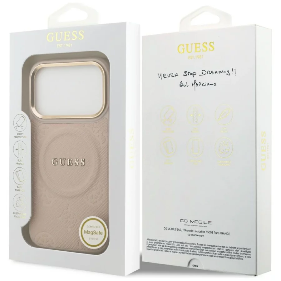 Etui Guess Peony Hot Stamp MagSafe na iPhone 17 Pro - różowe