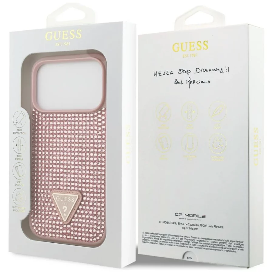 Etui Guess Rhinestone Triangle Logo na iPhone 17 Pro - różowe