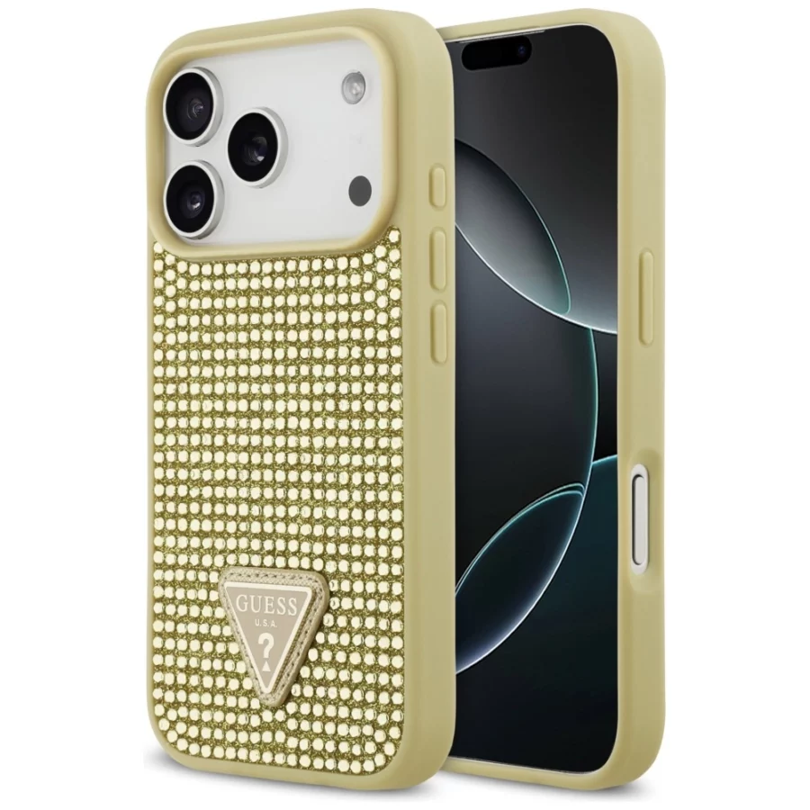 Etui Guess Rhinestone Triangle Logo na iPhone 17 Pro - złote