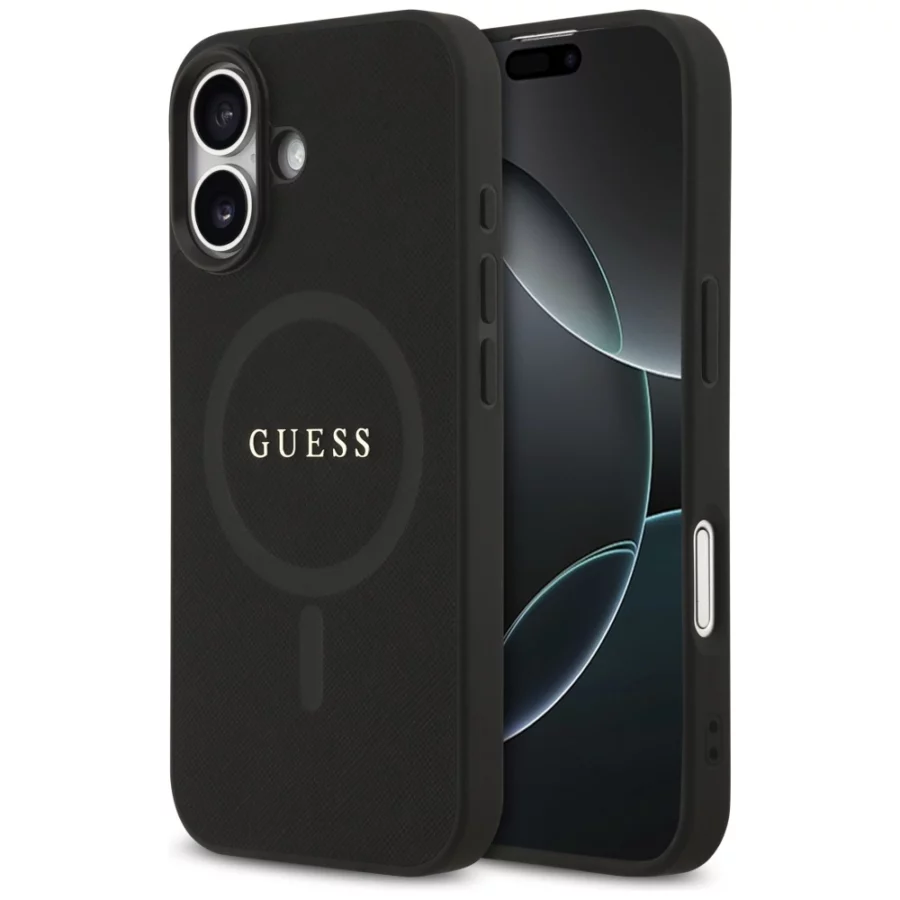 Etui Guess Saffiano Classic Logo MagSafe na iPhone 17 - czarne