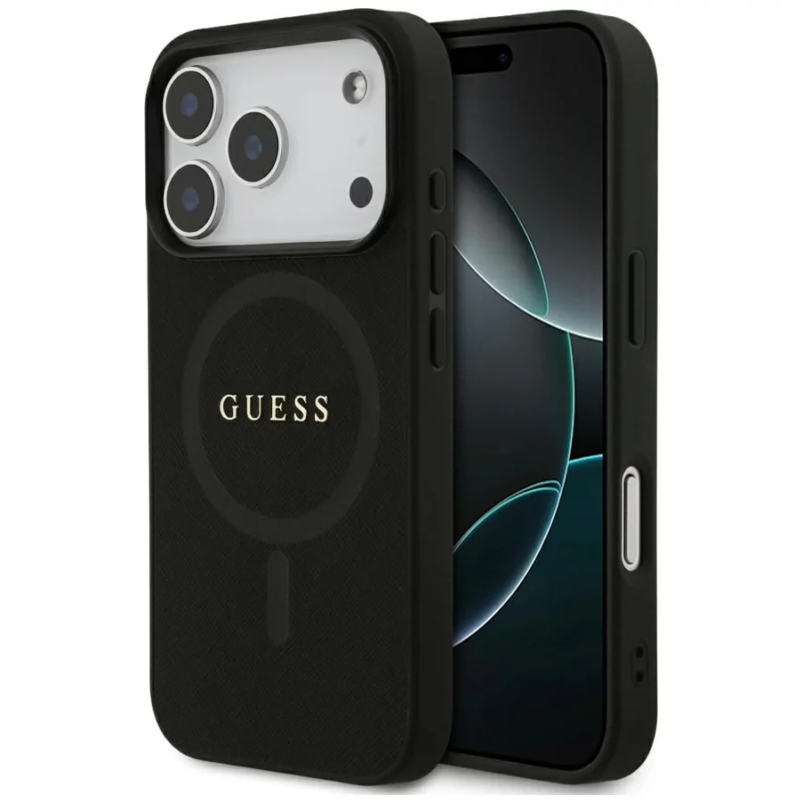 Etui Guess Saffiano Classic Logo MagSafe na iPhone 17 Pro - czarne