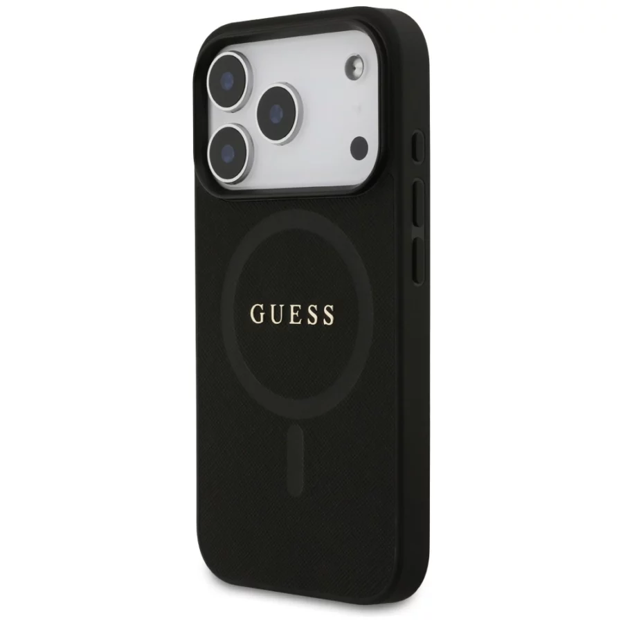 Etui Guess Saffiano Classic Logo MagSafe na iPhone 17 Pro - czarne