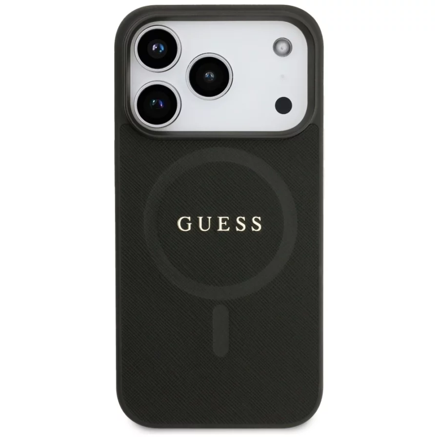 Etui Guess Saffiano Classic Logo MagSafe na iPhone 17 Pro - czarne