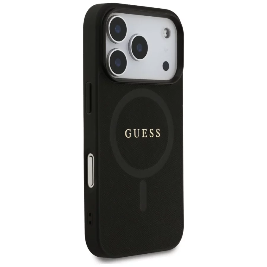 Etui Guess Saffiano Classic Logo MagSafe na iPhone 17 Pro - czarne
