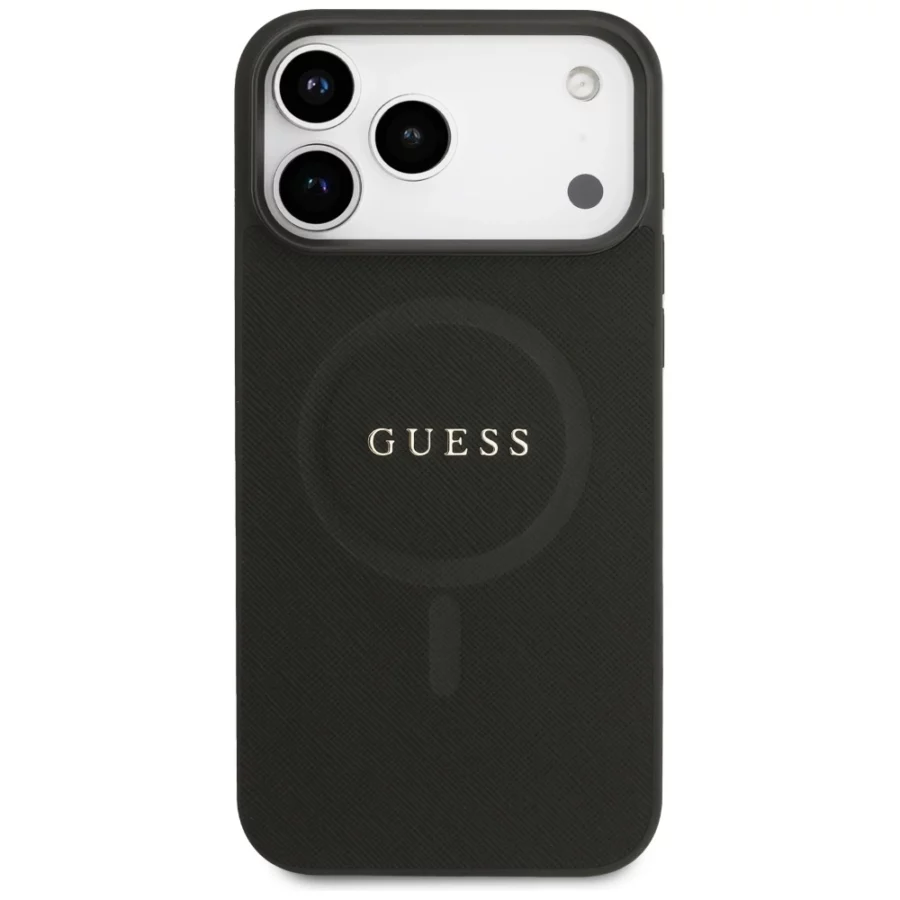 Etui Guess Saffiano Classic Logo MagSafe na iPhone 17 Pro Max - czarne