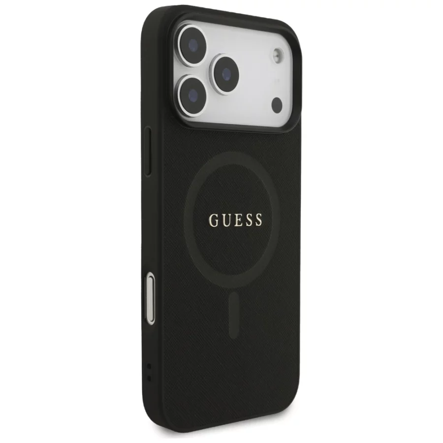 Etui Guess Saffiano Classic Logo MagSafe na iPhone 17 Pro Max - czarne
