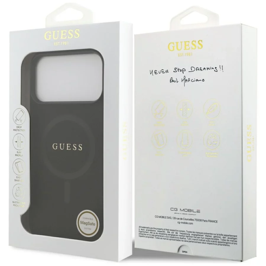 Etui Guess Saffiano Classic Logo MagSafe na iPhone 17 Pro Max - czarne