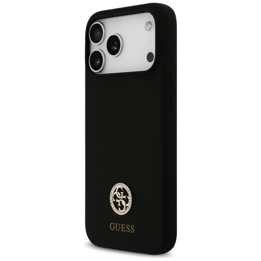 Etui Guess Silicone Logo Strass 4G MagSafe na iPhone 17 Pro Max - czarne