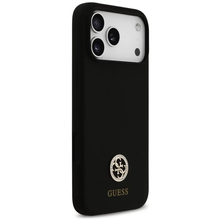Etui Guess Silicone Logo Strass 4G MagSafe na iPhone 17 Pro Max - czarne