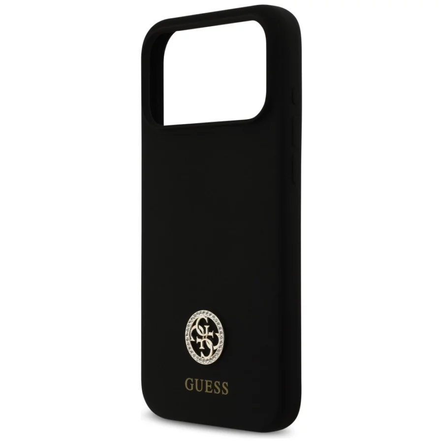Etui Guess Silicone Logo Strass 4G MagSafe na iPhone 17 Pro Max - czarne