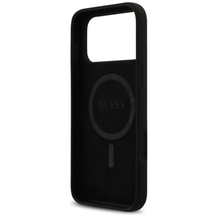 Etui Guess Silicone Logo Strass 4G MagSafe na iPhone 17 Pro Max - czarne